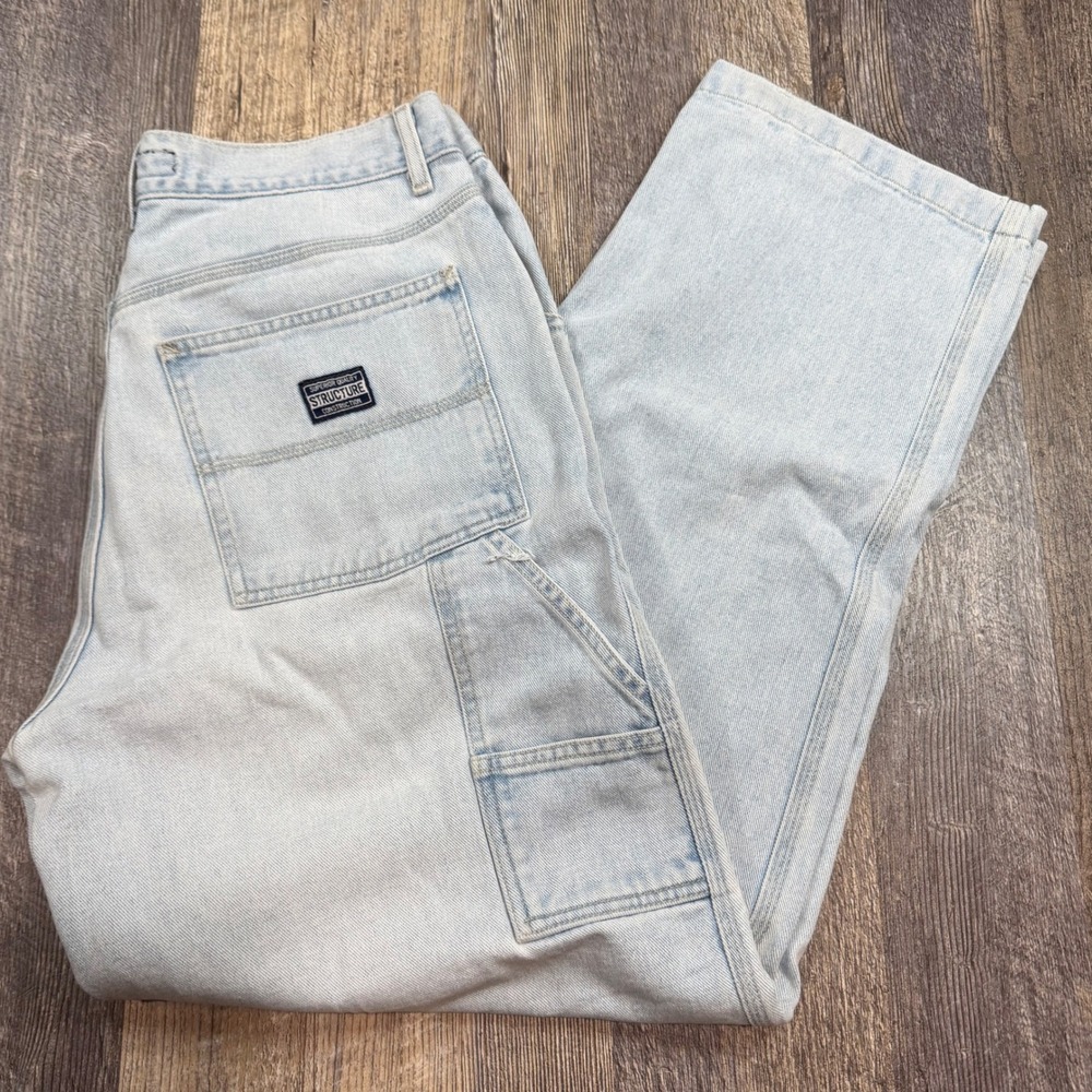 Structure Carpenter Jeans Mens 33x32 Light Wash Vintage Denim Wide Leg Utility